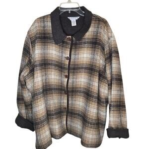 MAGGIE MCNAUGHTON Plaid Button-Up Jacket 3X Brown Tan Wool Blend Oversized
